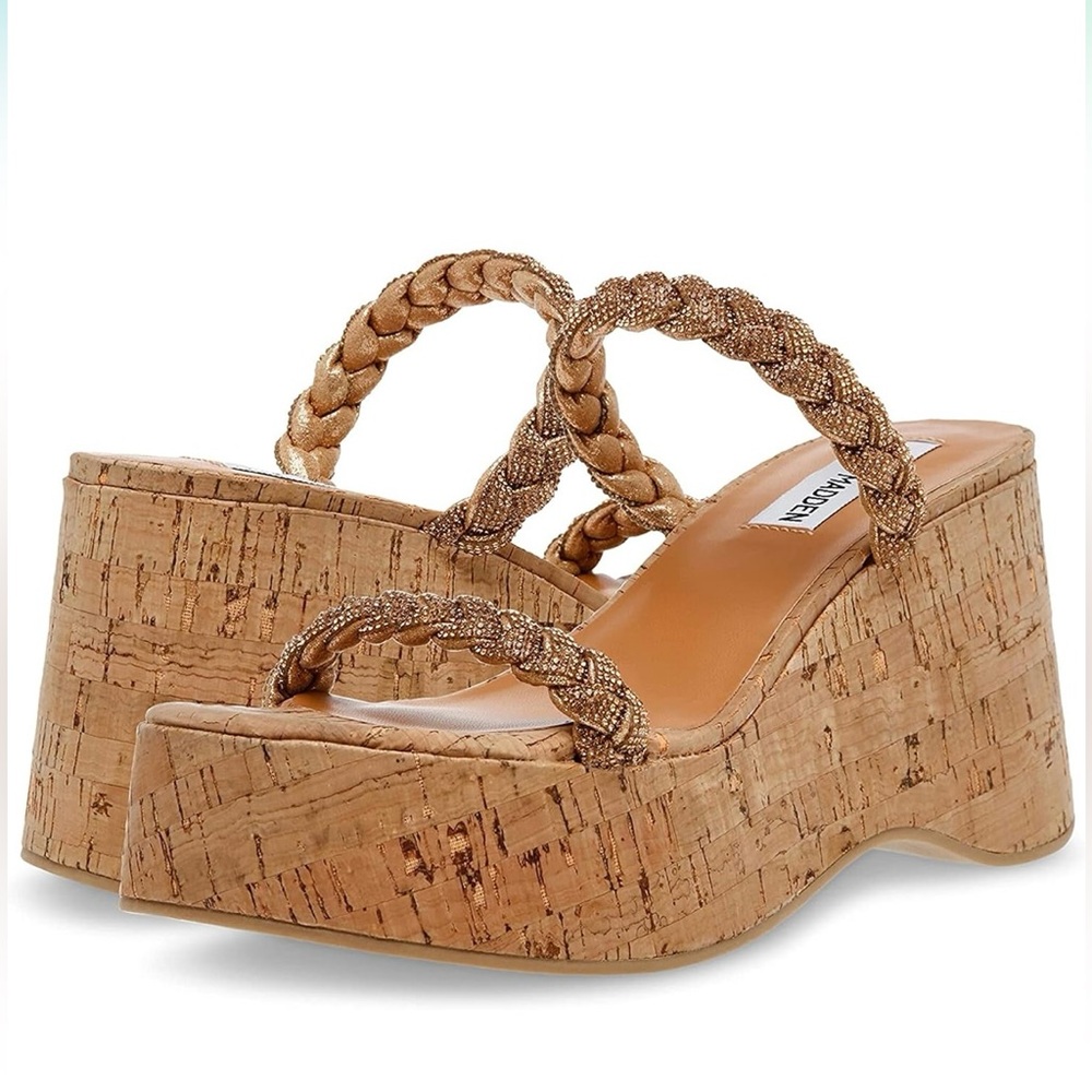 Steve Madden Women's Danya Rhinestone Braided Band Wedge Sandals